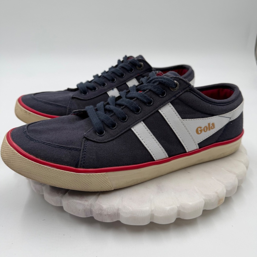 Gola Comet Mens Navy Blue Canvas Low Top Sneakers CMA516 White Red Trim Size 10